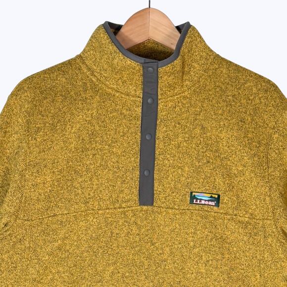 L.L. Bean Yellow Fleece Pullover Quarter Snap Sweater Men's L Cabincore Heritage - Picture 3 of 8